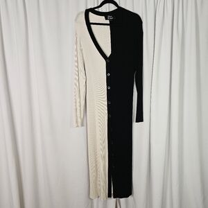 Chic Two-Tone Black and Cream Cardigan Sweater Dress